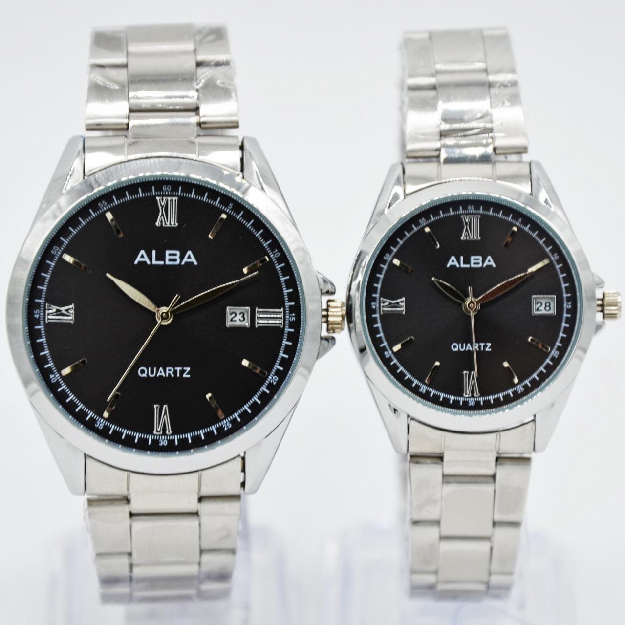 Jam Tangan Couple ALBA X43FI Pria/Wanita -Tali Rantai - Stainless Steel - Tanggal Aktif - Jam Tangan Pasangan Terbaru