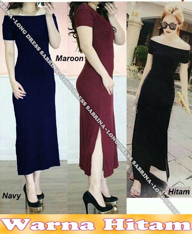 Popuri Fashion Long Dress Sabrina Benefiel - Hitam - Spandex Lengan Pendek Baju Dress Wanita Murah Kekinian Terbaru Gaun Pakaian Gaun Dress Wanita Dresss Gaun Dress Wanita Dres