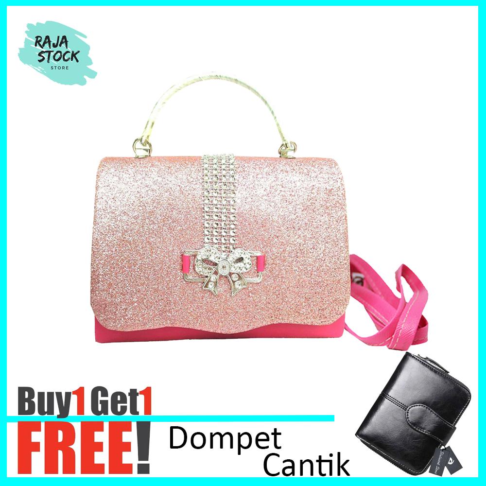 RAJA STOCK - Tas Selempang Wanita - Tas Pesta Tas Kondangan - Tas Gliter Tas murah Party Bag + Free Dompet Mini Casual Cantik RAJA STOCK - Tas Selempang Wanita - Tas Pesta Tas Kondangan - Tas Gliter Tas murah Party Bag + Free Dompet Mini Casual Cantik