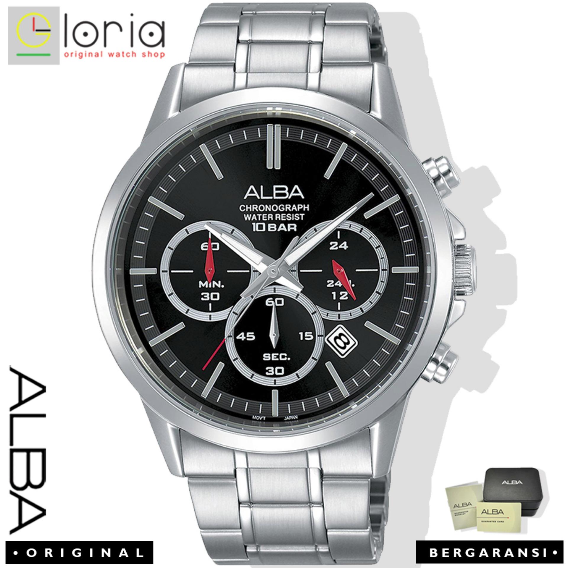 ALBA AT3B Series Chronograph Jam Tangan Pria Quartz Movement Tali Rantai Stainless Steel