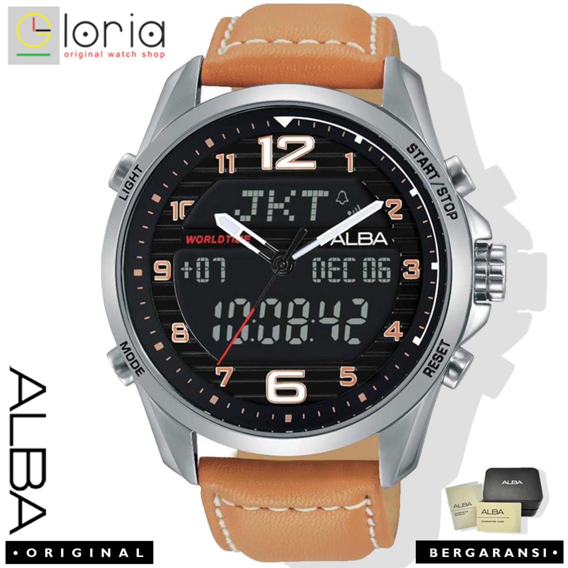 Alba AZ40 Series Jam Tangan Pria Dual Time Digital Analog Tali Stainless / Nylon / Kulit
