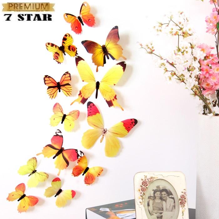 Hiasan Dinding 7STAR - Hiasan Dinding 3D Tempelan Kupu-Kupu Wall Sticker Butterfly PVC 3D Stiker Dinding Like Lampu Tumblr Lights Motif Kupu-Kupu - 1 BOX isi 12 Pcs