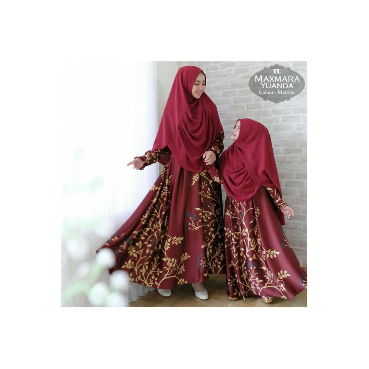 gamis Couple pesta maxmara yuanda murah / baju muslim ibu anak maroon
