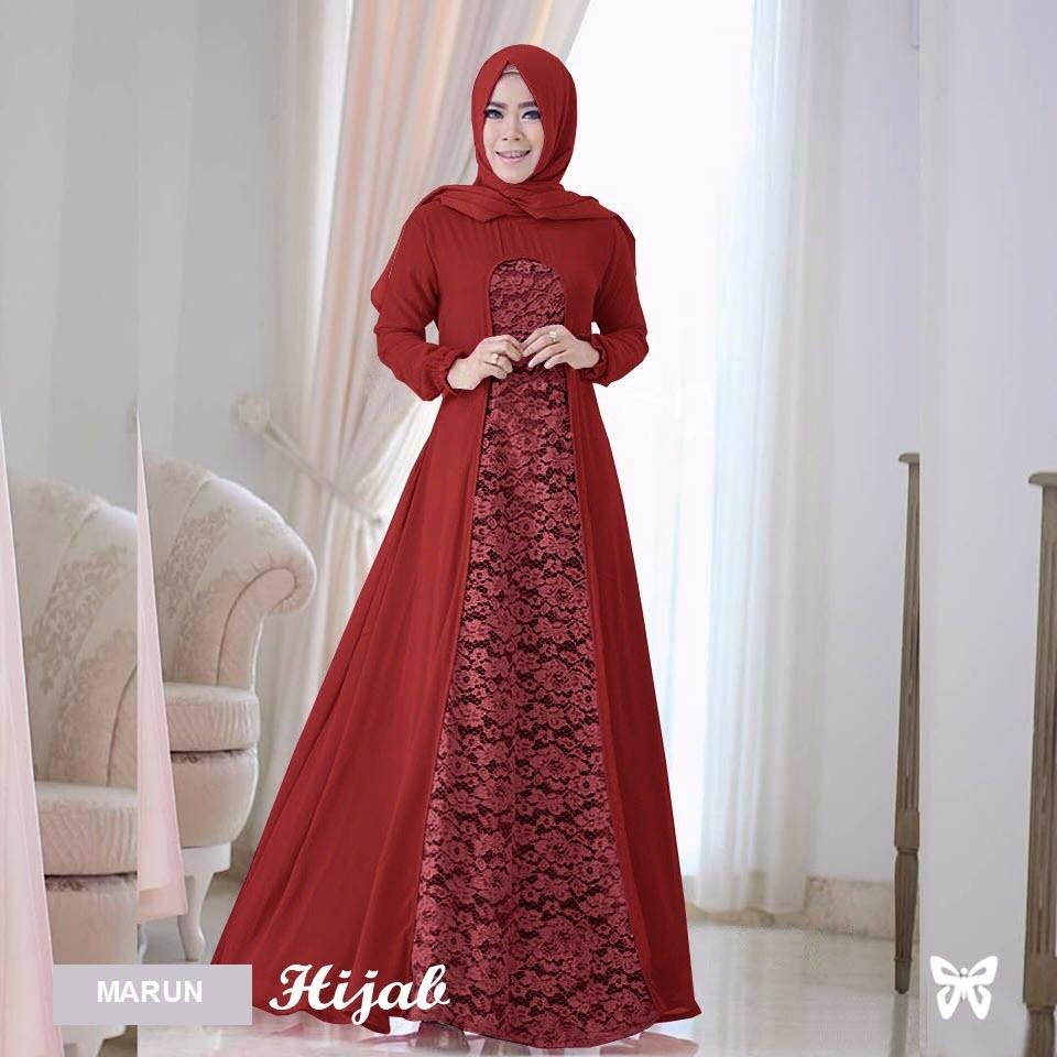 Flavia Store Maxi Dress Lengan Panjang Set 2 in 1 FS0104 - MERAH MARUN / Gamis Syari / Gaun Pesta Muslimah / Baju Muslim Wanita Syar'i / Hijab / Srrayta