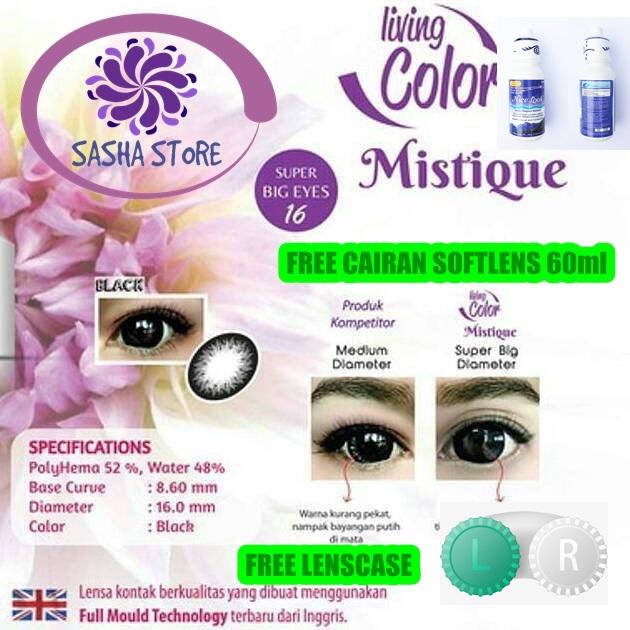SS Paket Mistique Softlens Living Color + FREE Lenscase + FREE Cairan Softlens 60ml - Warna Black