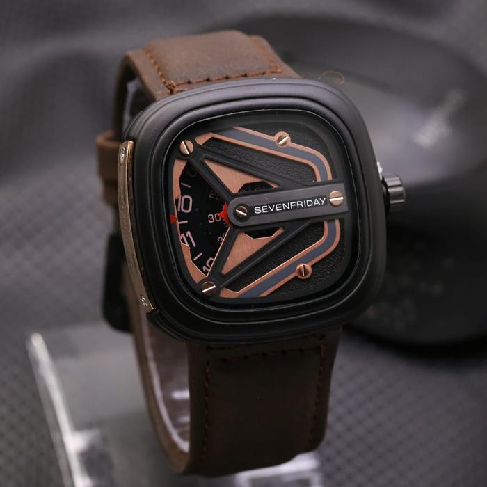 Jam Tangan Pria / Cowok Sevenfriday SK880 Leather Dark Brown Rose