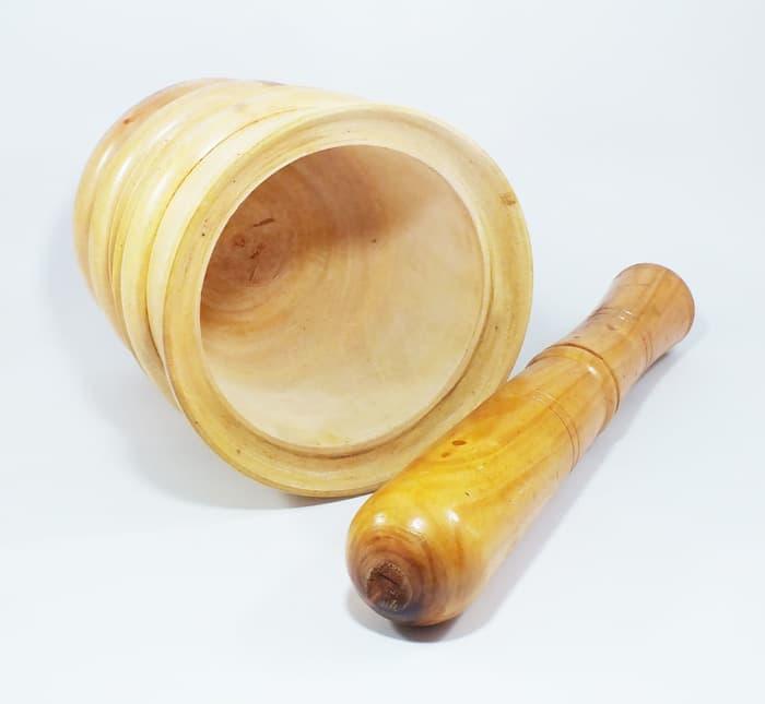 Hot Item!! 1 Set Isi 2 Lumpang Kayu U002F Penumbuk Bumbu + Alu Kayu Aren Khas Blitar - ready stock