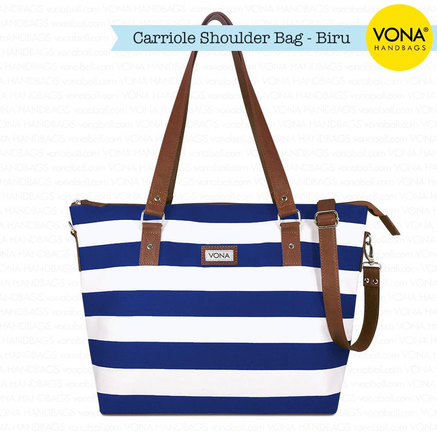 VONA Carriole (Biru Putih) - Tas Selempang Bahu Shoulder Bag Tali Panjang Kanvas Nautical Stripe Garis Belang Blaster Putih Ringan Sling Handbag Wanita Remaja Cewek Ladies Women Best Seller New Branded Original Asli Korean Style Bali Fashion