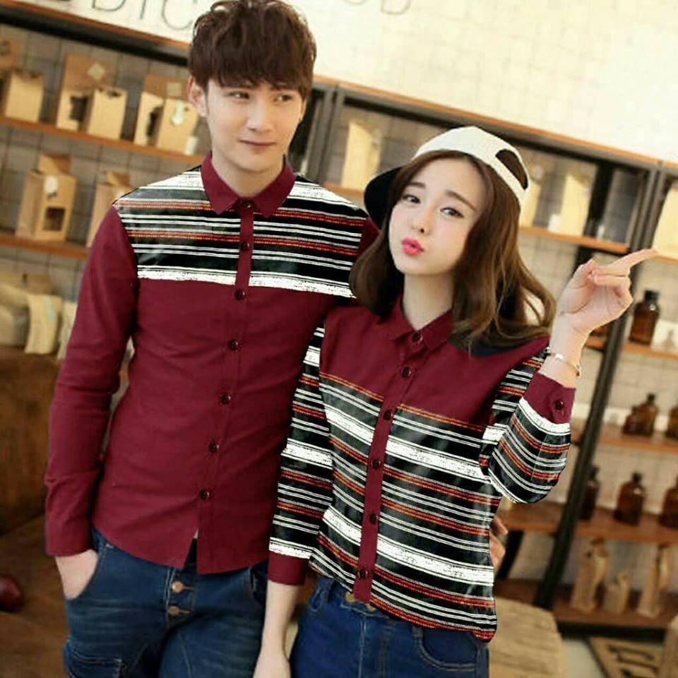 Couplelover kemeja pasangan NEW SRIPE (PRIA+WANITA) KEMEJA KAPEL SHIRTS COUPLE BAJU FASHION KEMEJA COUPLE BATIK KEMEJA PASANGAN