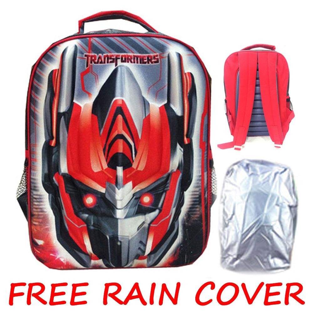 BGC Transformer Optimus Prime + Rain Cover 3D Timbul Hard Cover Tas Ransel Sekolah Anak SD - Red