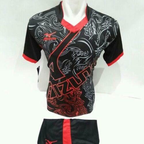 setelan olahraga kaos bola jersey futsal baju volly mizuno abstrak hitam merah