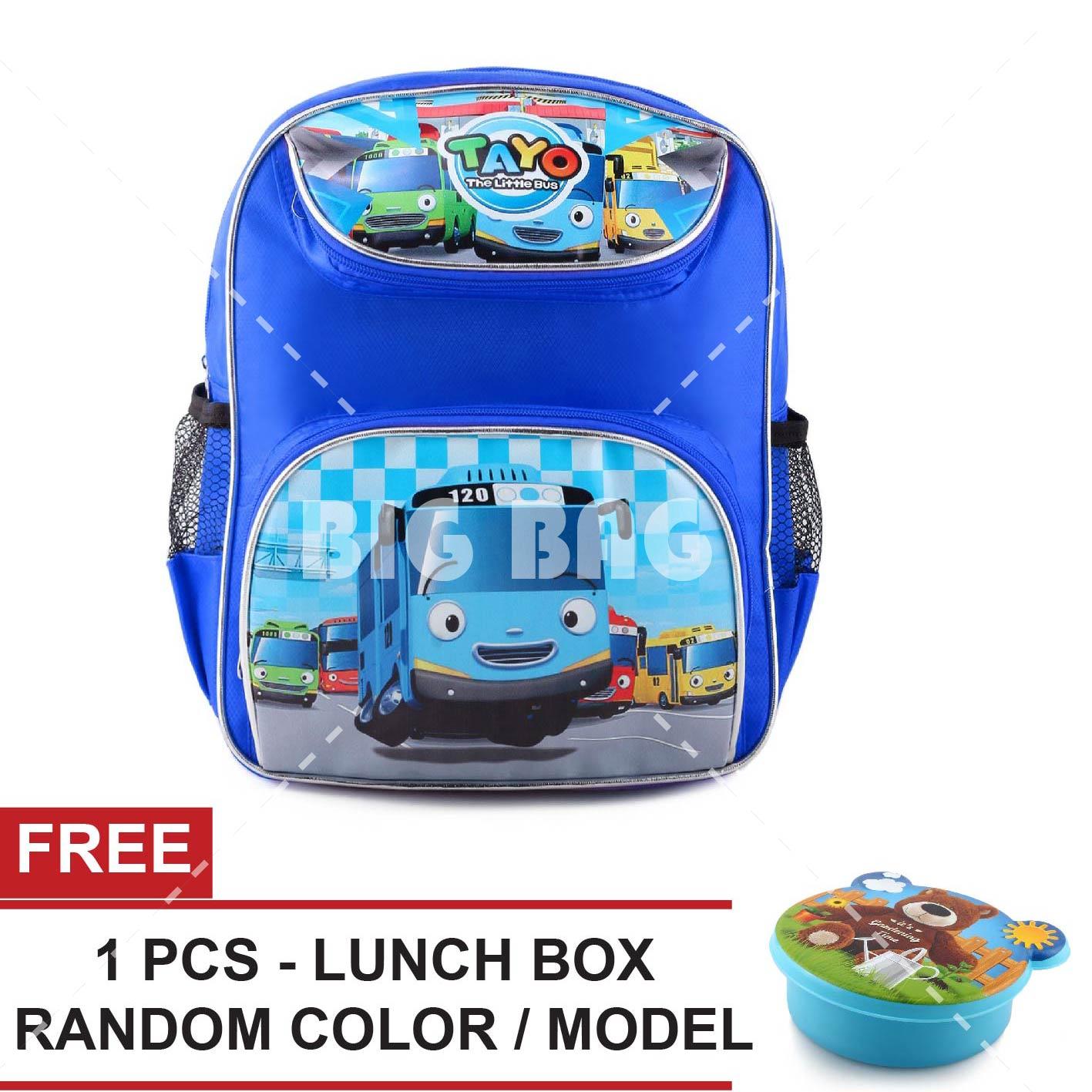 Tas Ransel Anak - Tayo The Little Bus - Lets Go - School Bag Tas Sekolah Anak - BLUE + FREE Lunchbox Random Color / Model Tas Anak Tas Sekolah Tas Anak Karakter