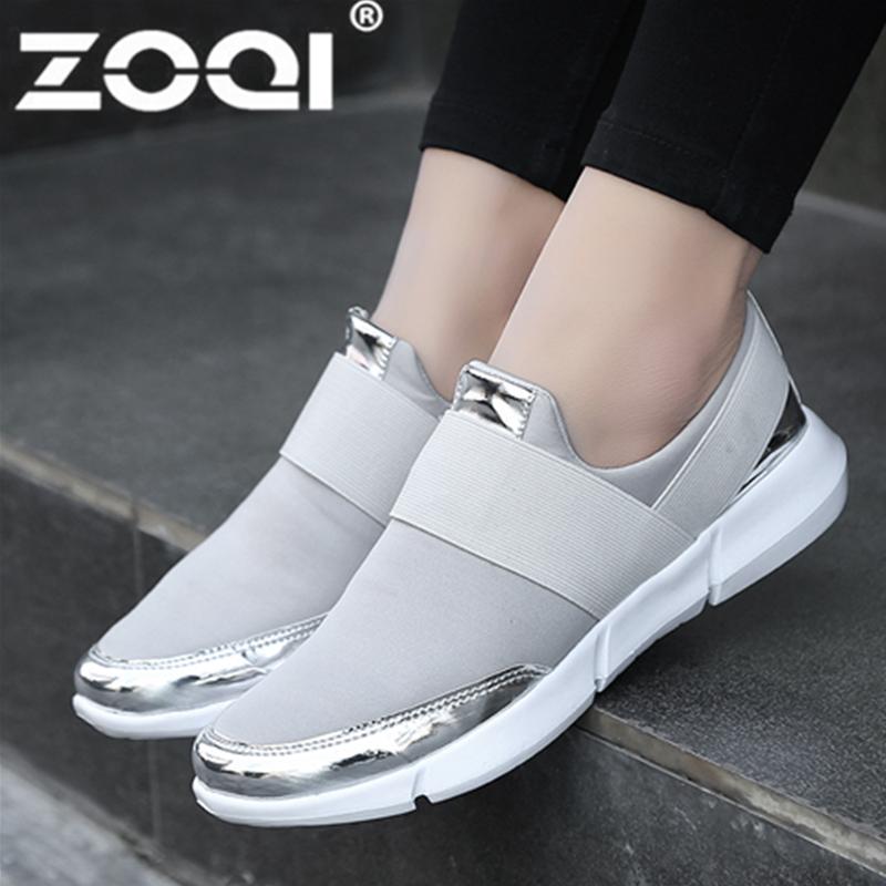 ZOQI Sepatu Wanita Sepatu Olahraga Fashionable Sneaker Sepatu Lari Tergelincir Sepatu kasual Ukuran Besar 35-42