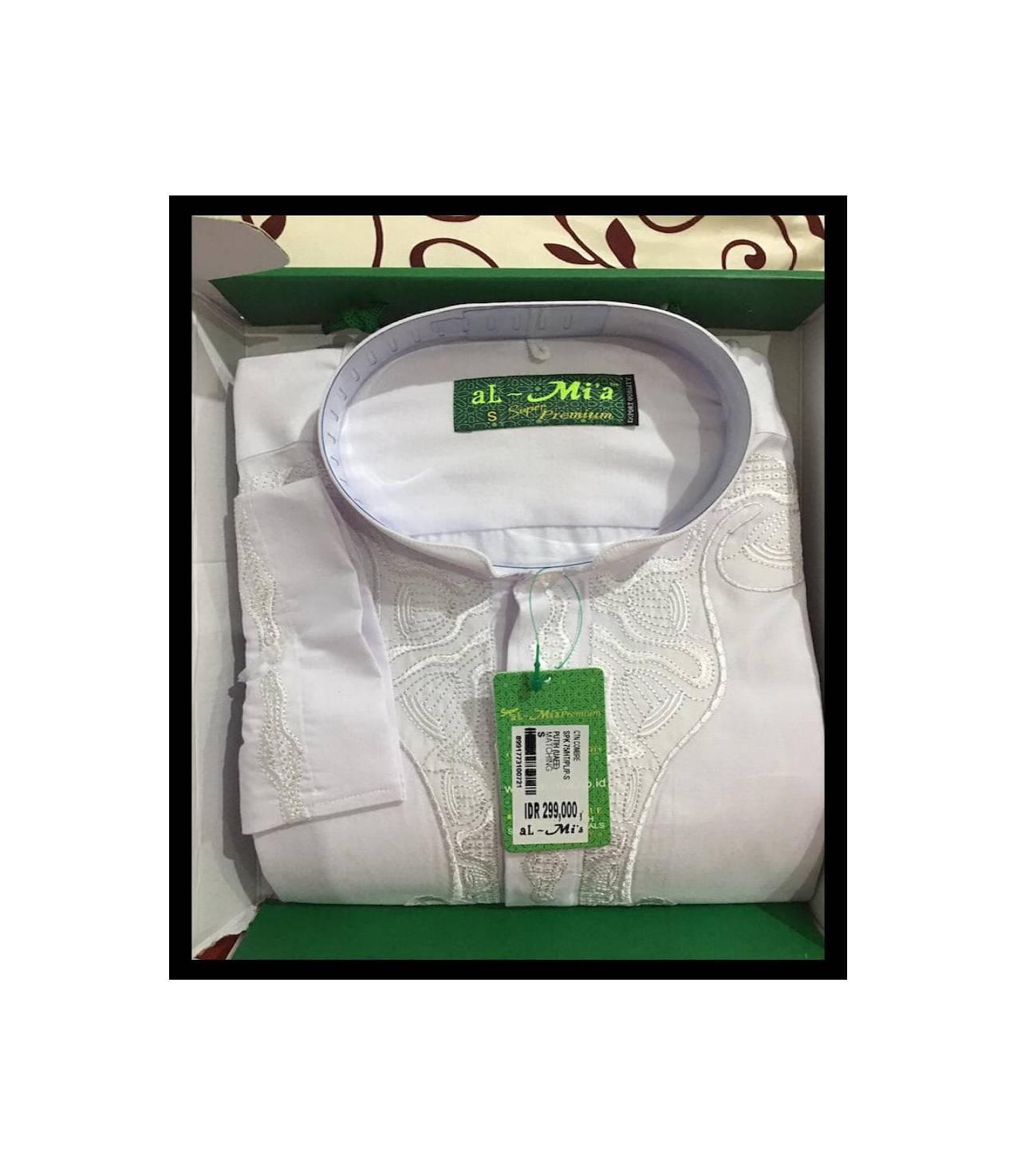 Baju Koko Al-Mia Super Premium Corak Putih Lengan Panjang Ukuran Xl 01
