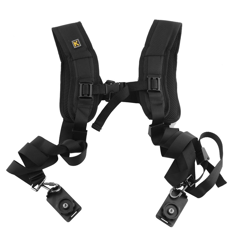 Double Shoulder Black Sling Strap For 2 Camera Digital SLR DSLR Canon*