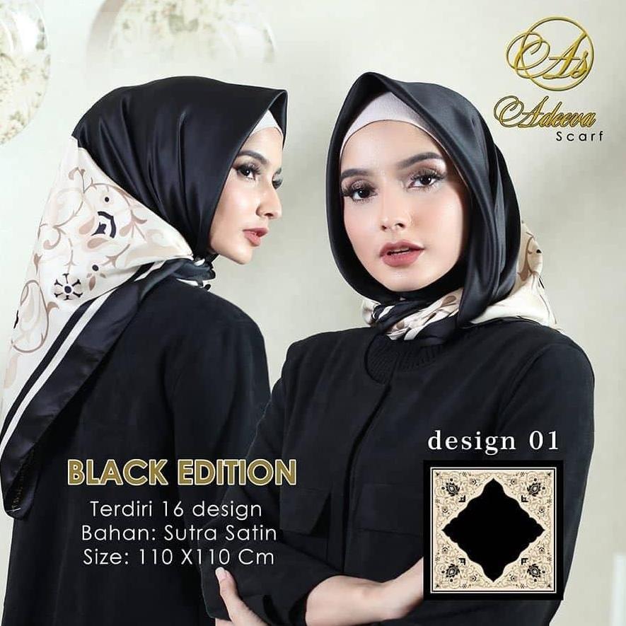 Hijab Segi Empat Motif BLACK EDITION Bahan Sutra Satin