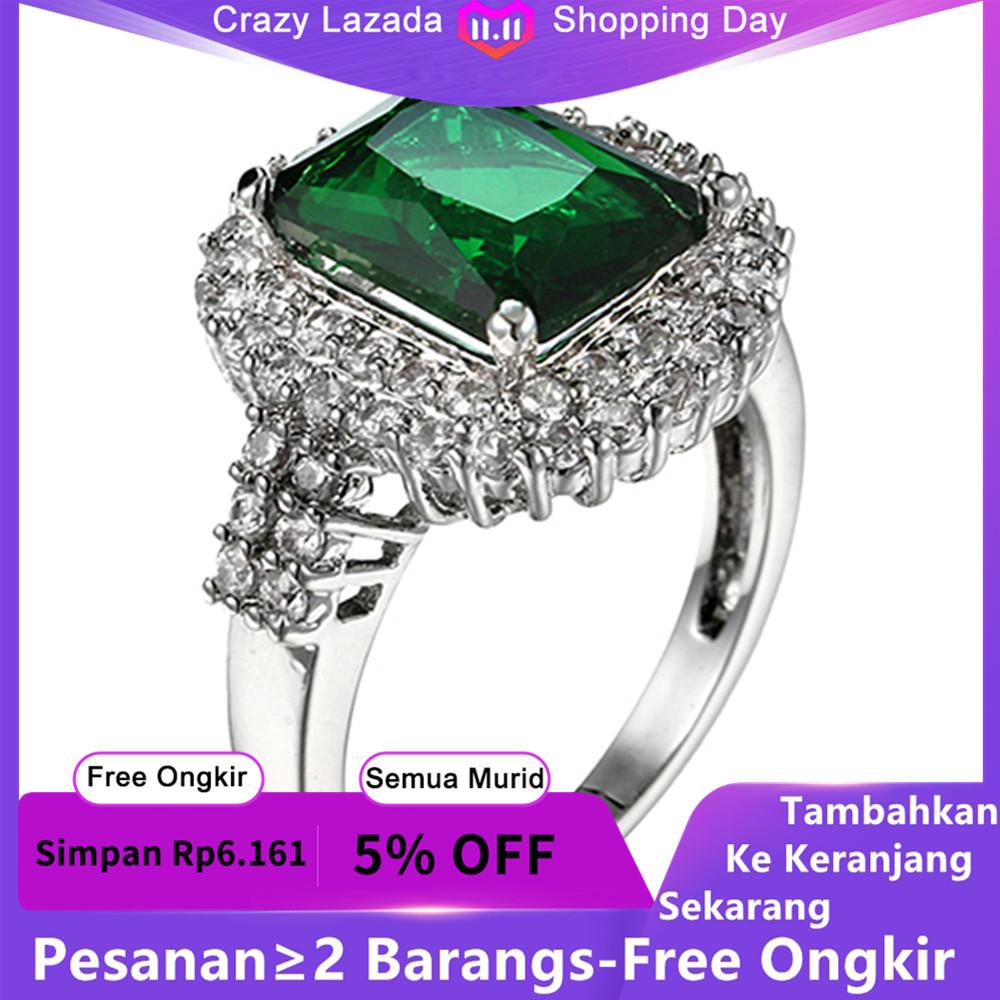 Phoenix B2C Wanita hijau Zircon perak berlapis cincin Fashion pernikahan Bague perhiasan hadiah