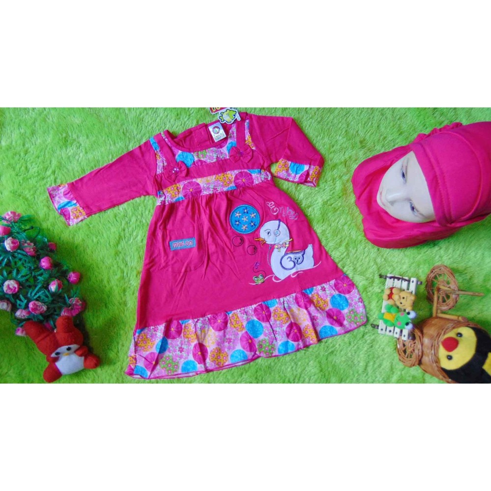 kembarshop - PLUS JILBAB baju muslim gamis anak bayi newborn cewek perempuan 0-12bulan bunga pink motif random