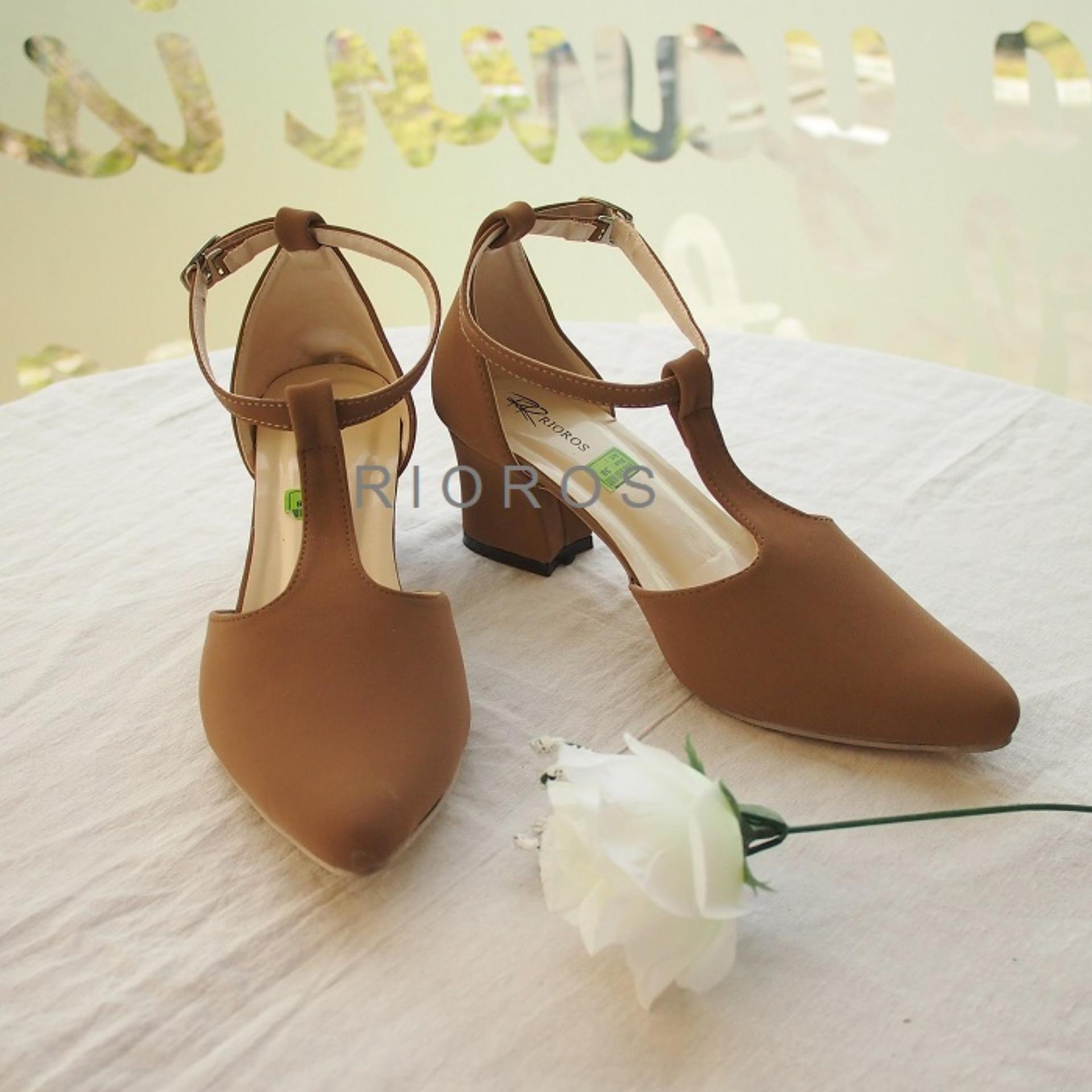 Rioros - Sepatu Wanita Hak Tahu T-strap Zara - Mocca