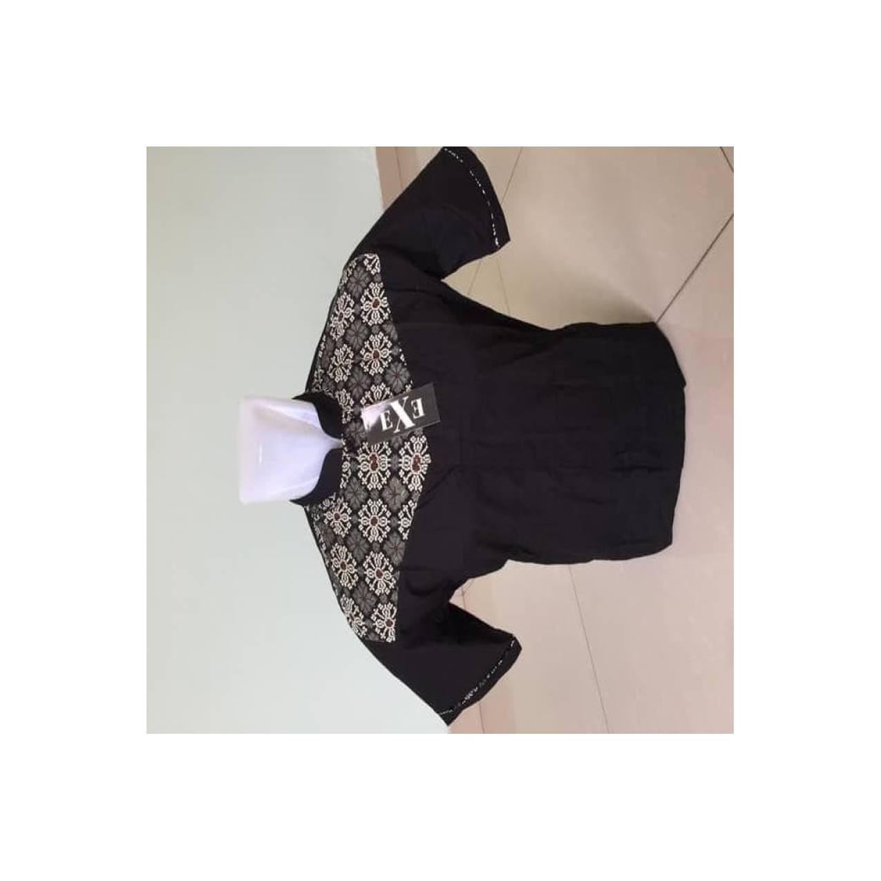 Kemeja / Baju Koko Muslim Couple Ayah Anak - Hitam Kombinasi Batik -