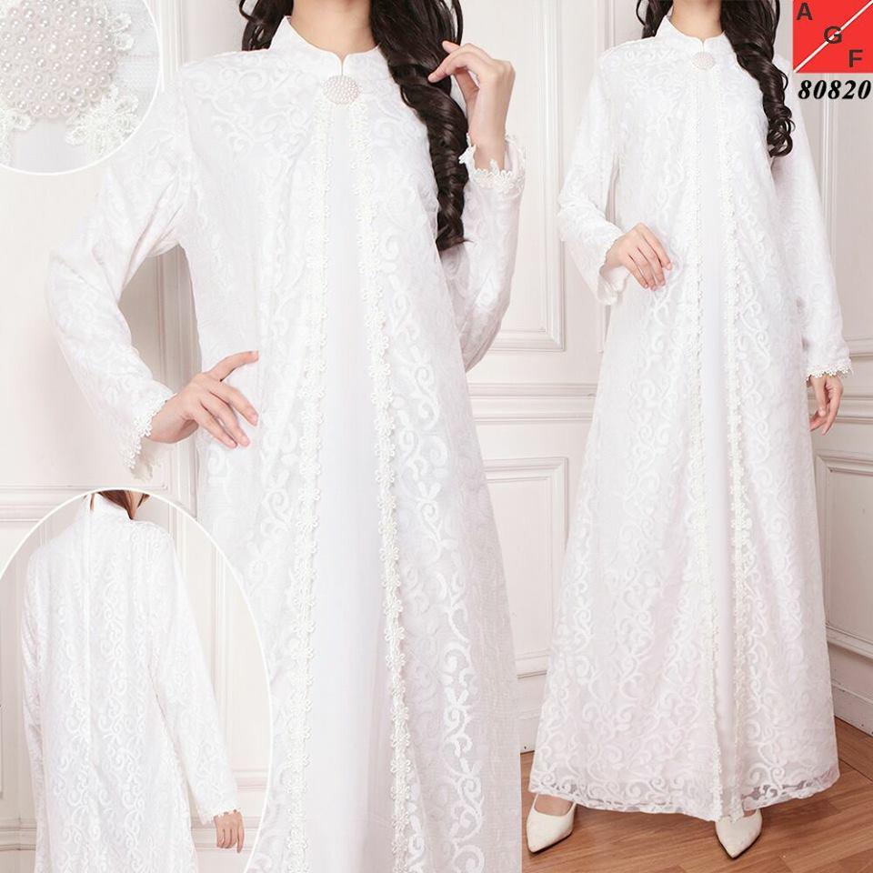 Gamis Brokat Brukat gamis putih Untuk lebaran pesta haji umroh