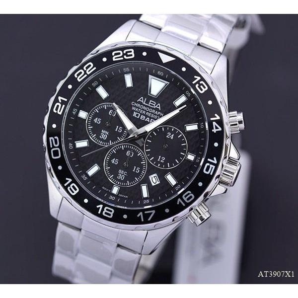 Alba Mens AT3907X1 Quartz Chronograph Black Dial - Jam Tangan Pria AT3907