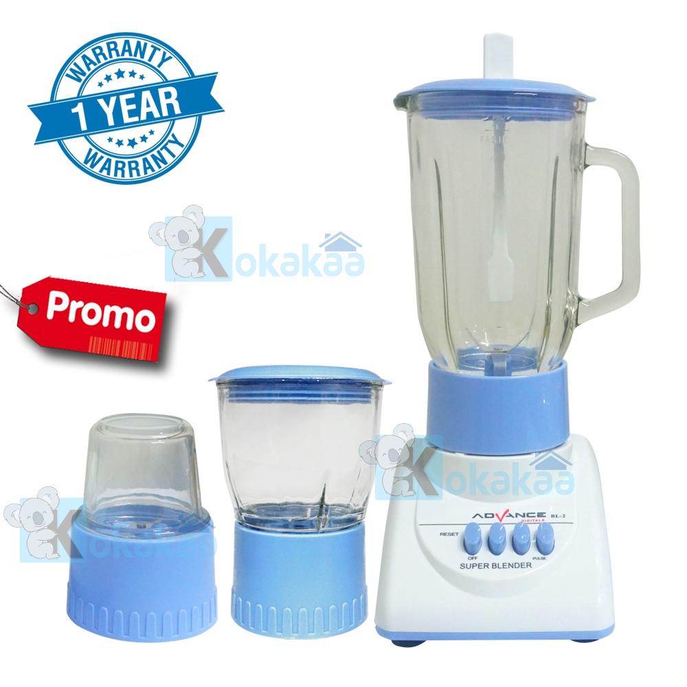 Advance Blender BL-5 3in1 Bahan Kaca Low Watt with Grinder dan Mini Chopper Promo - Biru Putih