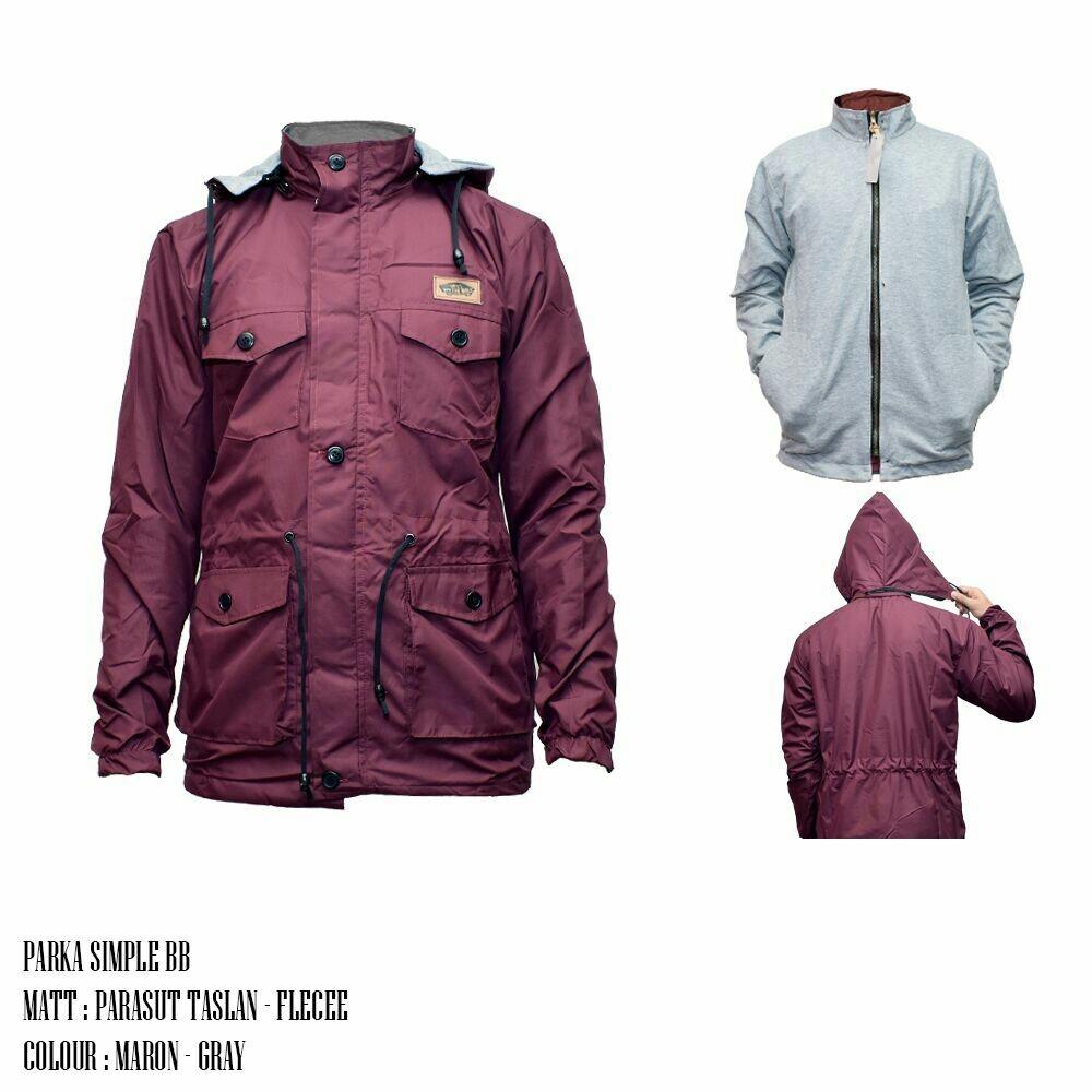 3R jaket parka parasit taslan waterproof kombinasi/pria/hitam marun