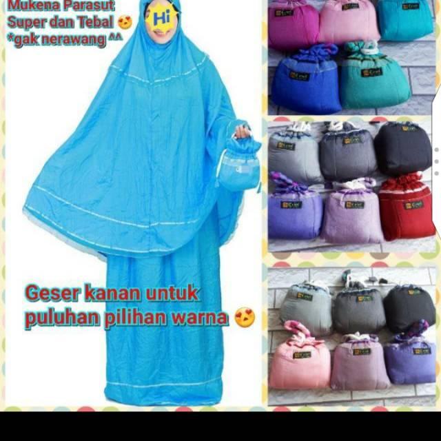 Mukena parasut cantik bahan tebal dan tidak menerawang cocok untuk yang suka travelling (mukena parasut)