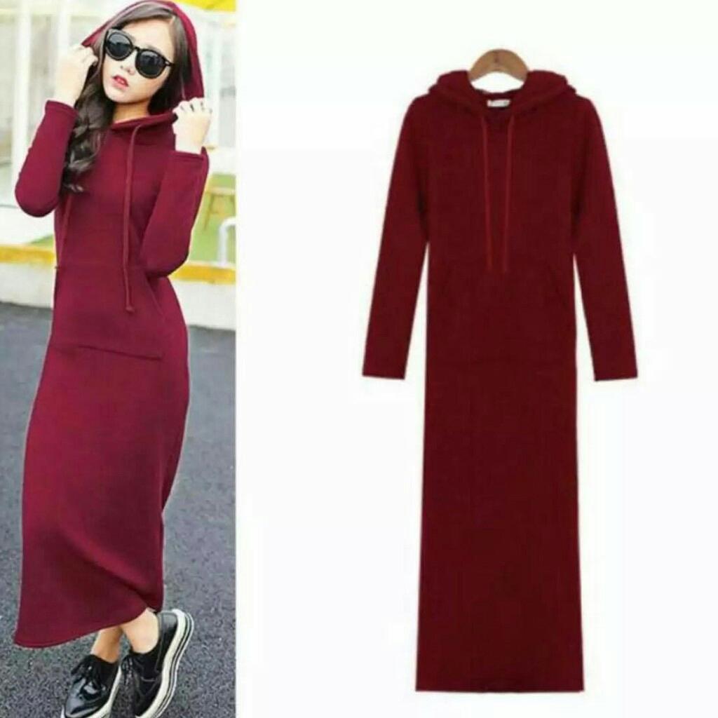 PusatFashion Dress Hoodie Elsa / Dress Wanita/ Dress Casual / Dress Maxy Panjang