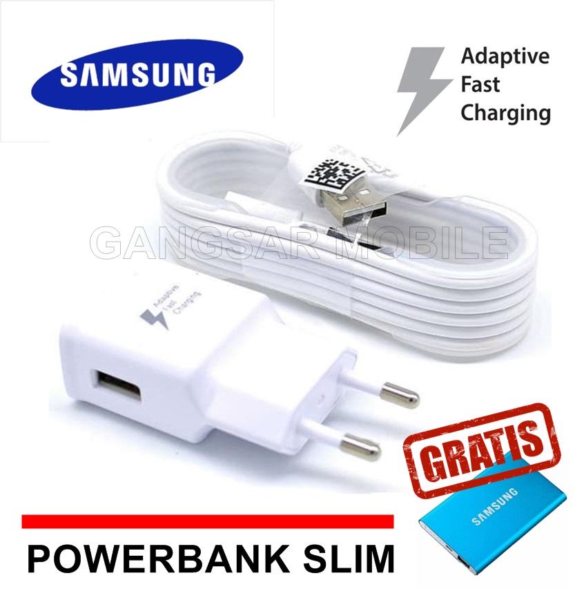 Samsung Original 100% Authentic Travel Adapter Charger / Casan / Carger 15W Adaptive Fast Charging Output 2.0Ampere USB 3.0 for Samsung Galaxy S4 / S5 / S6 / S7 / Edge / Note 4 / Note 5 - Putih + Free Power Bank dan Kabel USB Charger