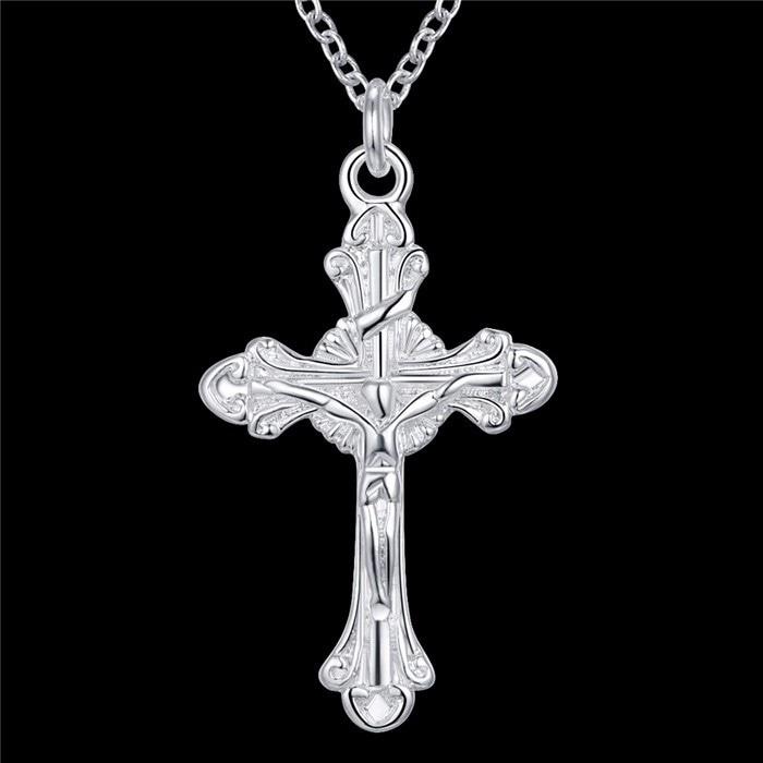 Kalung Pria Wanita Aksesoris Cowok Cewek Vintage Salib Silver