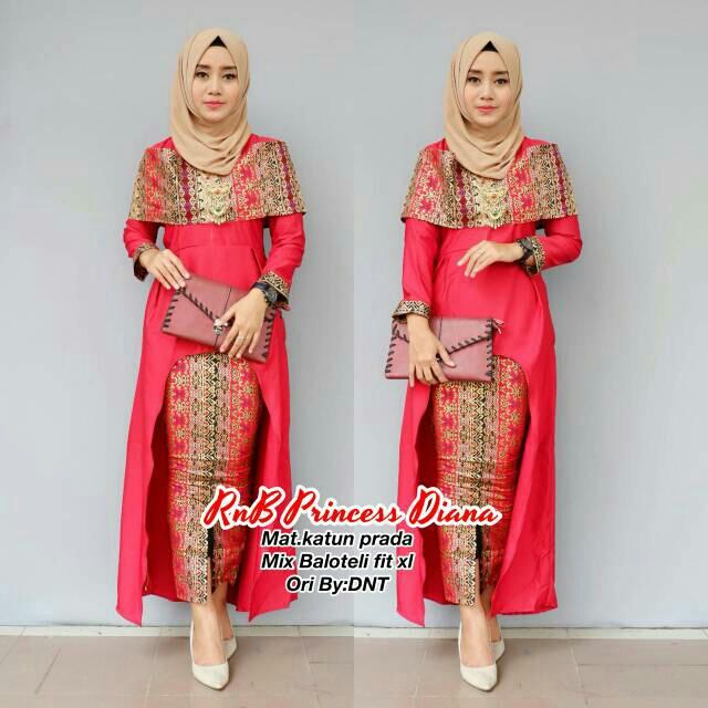 TERMURAH – Kebaya Modern - Baju Gamis Wanita Terbaru - Batik Kondangan - Baju Batik Princess Diana Merah