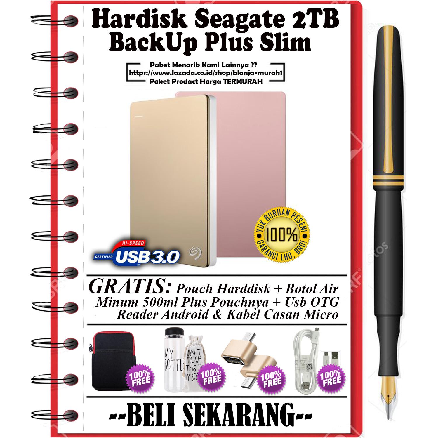 Seagate BackUp Plus Slim 2TB - HDD / HD / Hardisk External Usb 3.0 - GRATIS Pouch Harddisk + Botol Air Minum 500ml Plus Sarung Botol + Kabel Casan Android & Usb OTG Reader