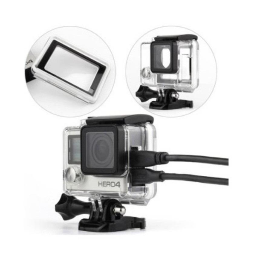Protective Case Side Hole For GoPro 4 Action Camera Accessories Aksesoris Kamera Aksi Anti Debu Goresan Benturan Material PC Transparent Transparan Cases Casing Pelindung Go Pro Perlengkapan Audio Video Vlog Foto Photo Photograph s3017 - Black