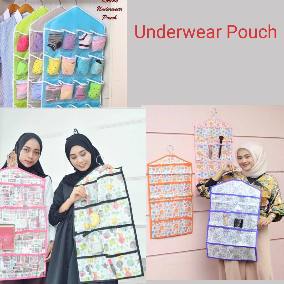 Anischa - Underwear Pouch Organizer 16 Sekat / Kantong Organizer Murah / Tempat Penyimapanan Kaos Kaki / Rak Gantung Serbaguna / Tempat Obat Organizer / Rak Kosmetik Organizer Gantung Motif Flowers - Random Warna