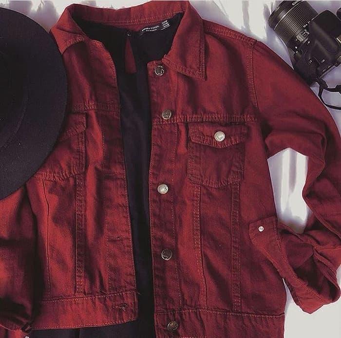 Jacket jeans Denim ZARA Jaket MAROON BASIC bio blitz Tebal