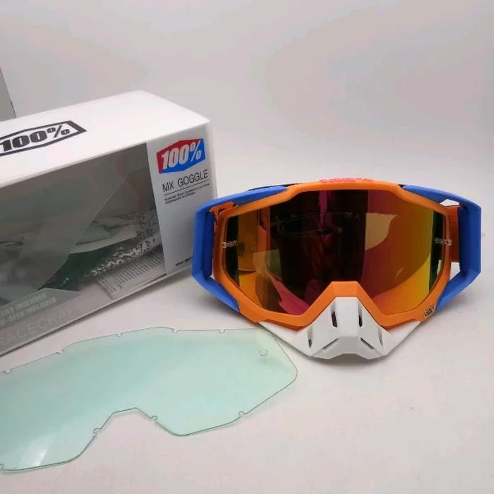Best Seller!! Kacamata Cross Goggle 100 % Dua Lensa Warna Orange - ready stock