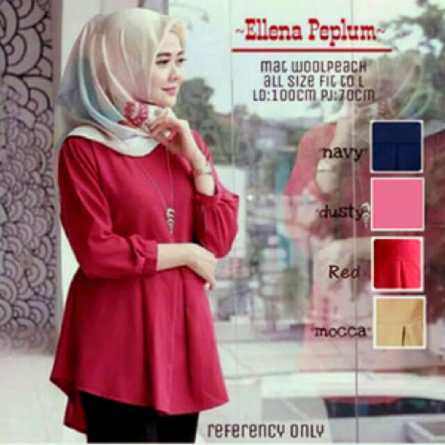 Baju Atasan Wanita Ellena Peplum Blouse Tunik Baju Muslim
