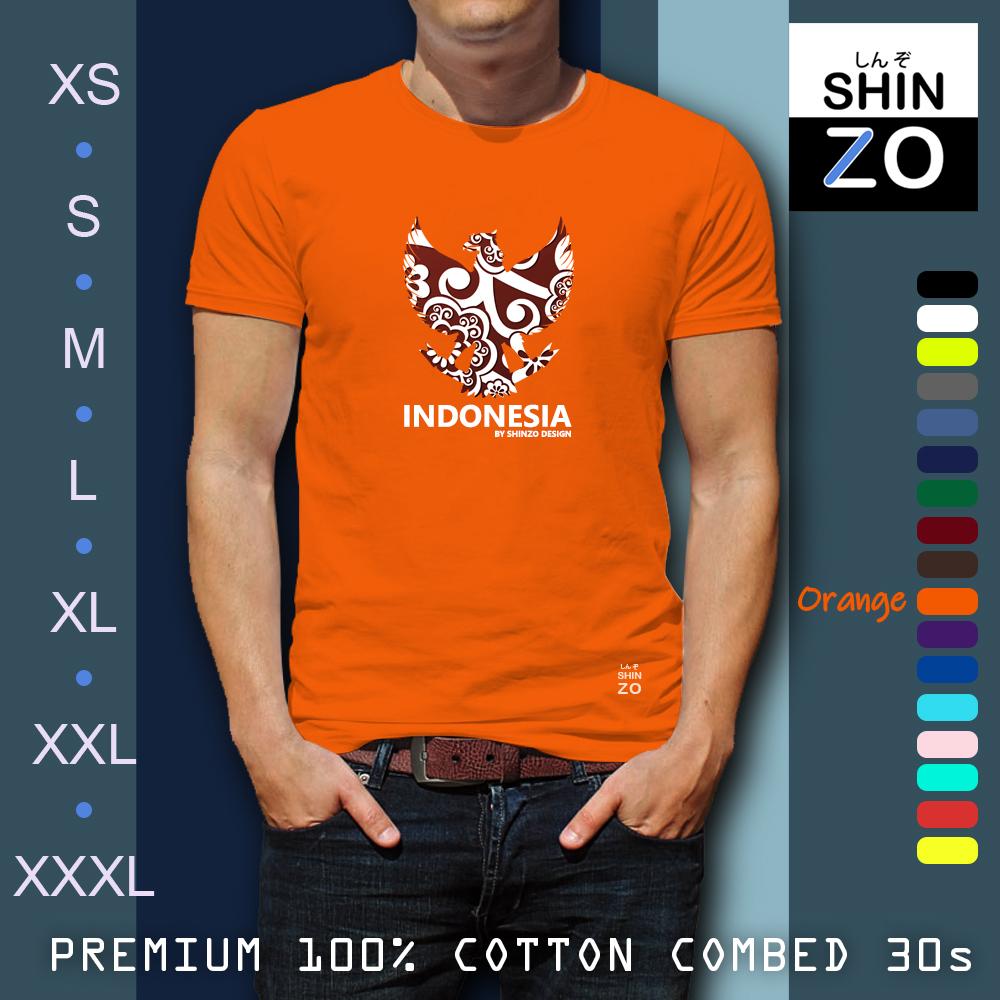 Shinzo Design - Kaos Premium Cotton Combed 30s Ring Spun Export Quality - Oblong Distro T Shirt Tee Casual Fashion Atasan Cloth Anime Custom - Pria Wanita - Dirgahayu Republik Indonesia Garuda Pancasila Batik - Premium Orange Jingga