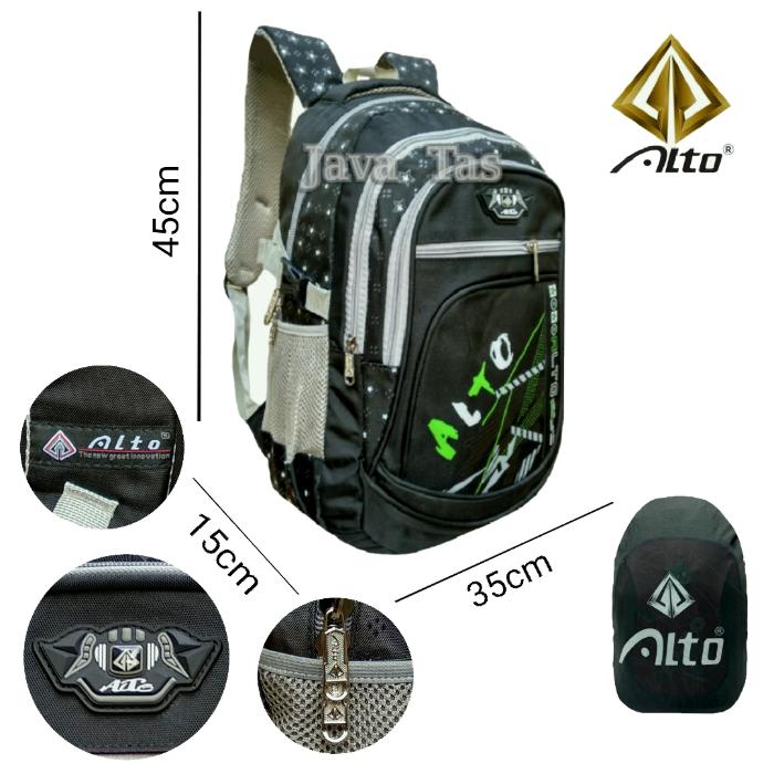 Java Tas Ransel Alto New Grande Ultimo Sekolah / Kuliah / Kerja / Black Magic + Waterproof Raincover
