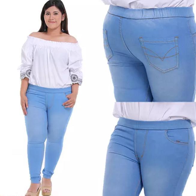 Celana Legging Pinggang Karet Jeans Jumbo Wanita Size 31 - 38 Navy