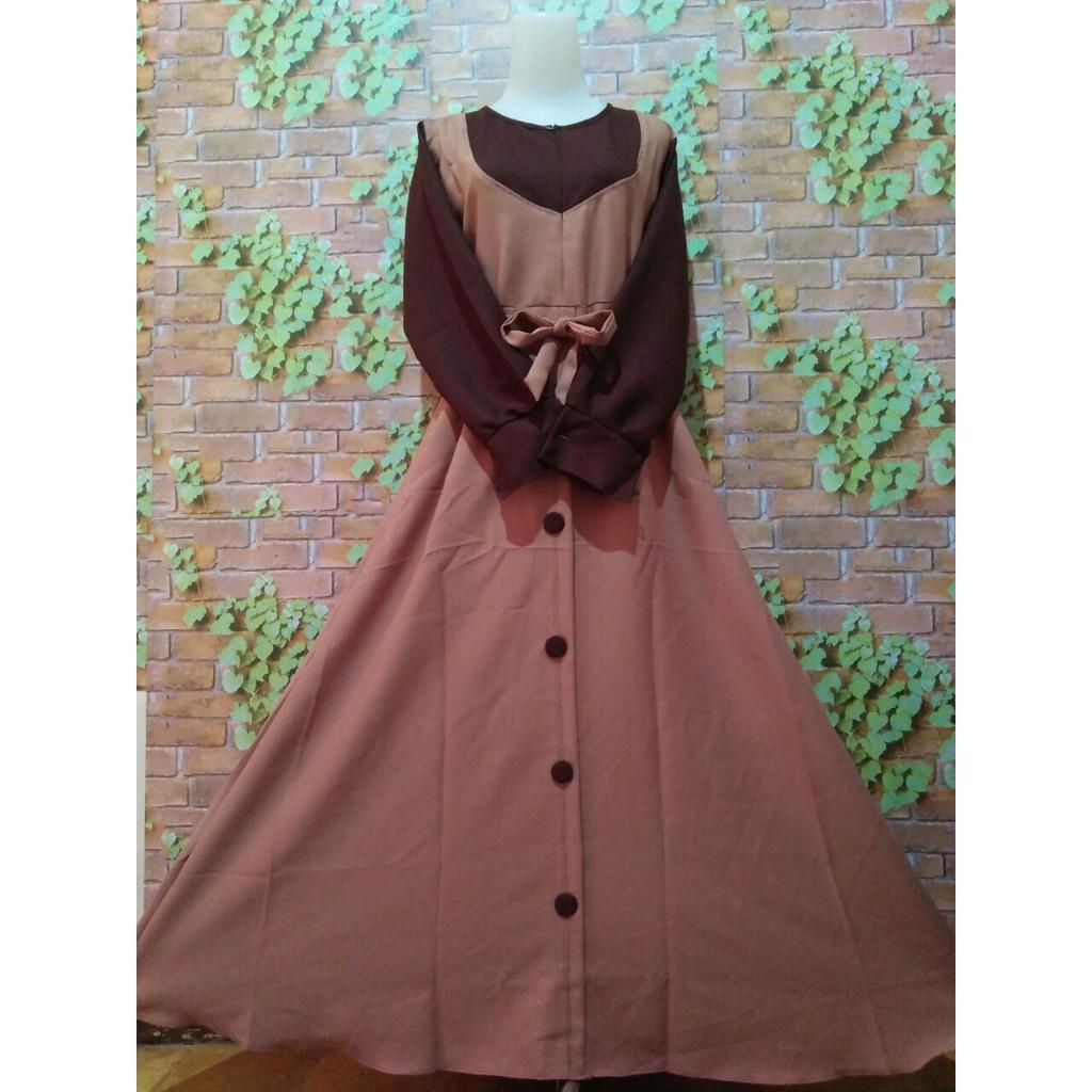 SLAVINA DRESS gamis MOSSCREPE WOLLYCREPE syari gaun muslim gamis modern syari wanita muslimah hijab (basic tosca-dpink)