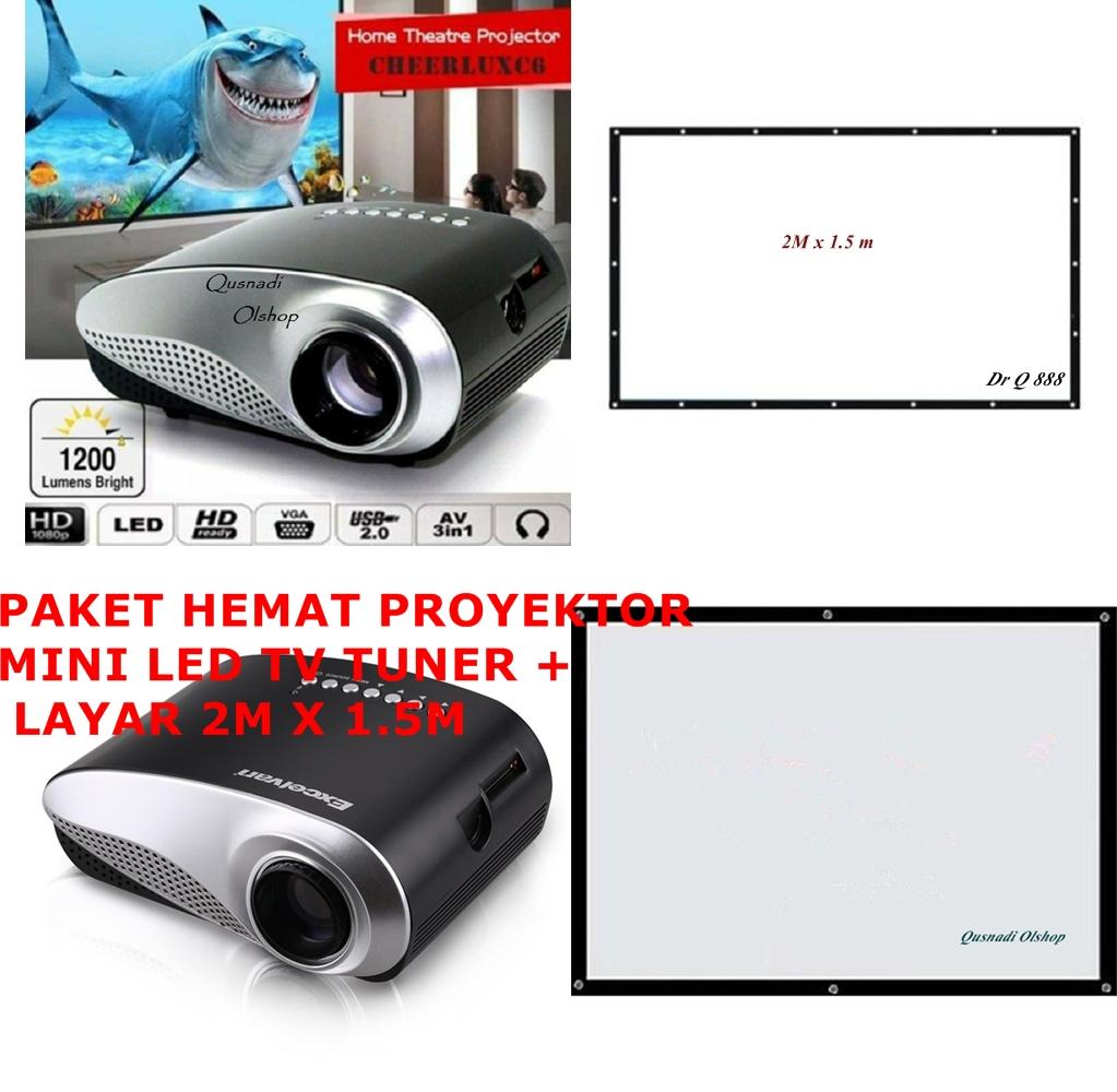 Proyektor Mini LED HD 1080p TV TUNER + Layar 2M X 1.5M Projector Film Bola Nobar Video Infokus LED 1200 lumen Projektor dengan HDMI/SD/USB/Audio/VGA/AV untuk Home Teater Notebook Ponsel Pintar Android Termurah dan Tercanggih Elektronik Rumah Bioskop Super