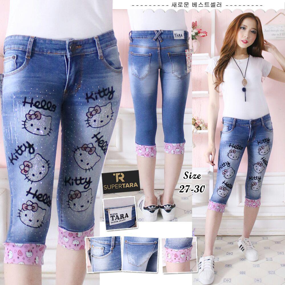 BNTG Celana Jeans Wanita 7/8 Tara Motif Stic Balik..