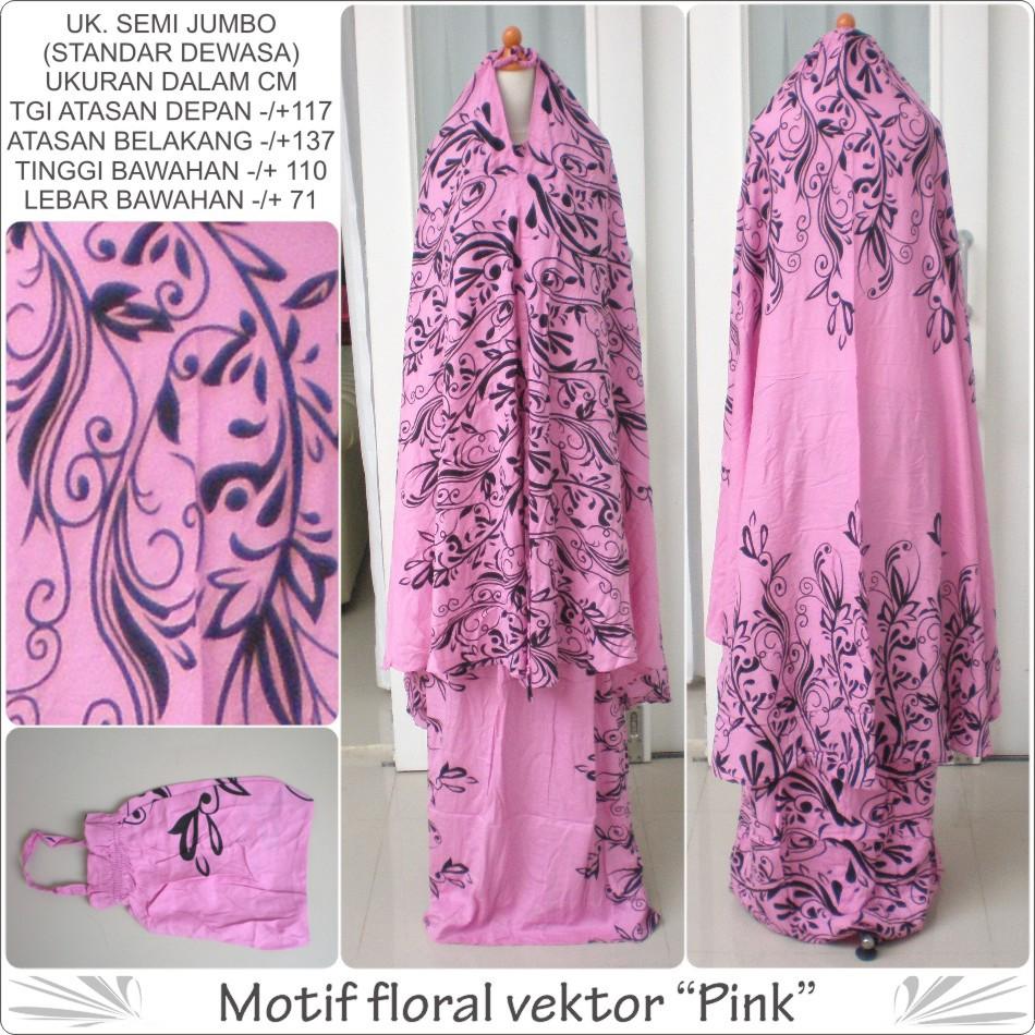 Mukena bali dewasa rayon motif floral vektor warna dasar pink semi jumbo