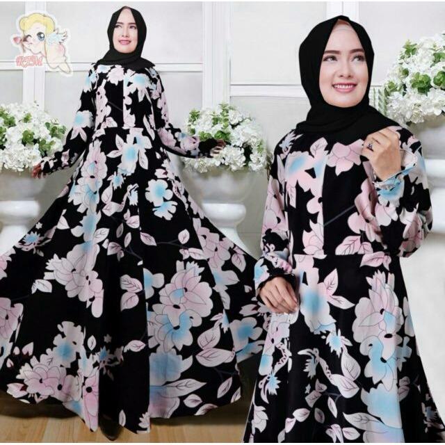Elia- baju gamis bunga bunga bagus menarik bisa buat ngaji