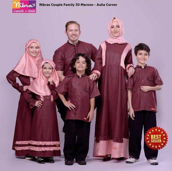 PROMO TERMURAH Baju Muslim Lebaran Nibras Sarimbit Muslim 50 Maroon ORIGINAL Couple Lebaran