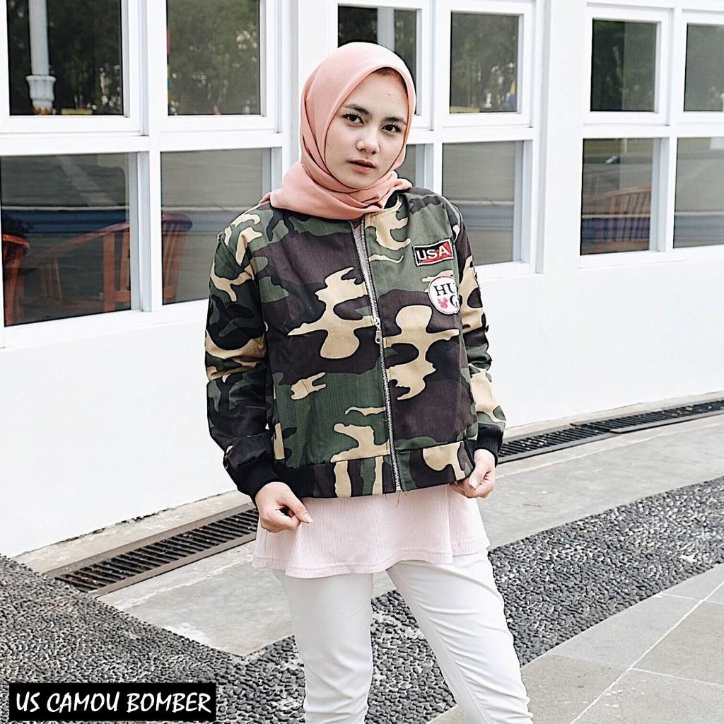 US CAMOU BOMBER ||| nouska shop ||| Grosir Jaket Sweater Baju Atasan Blouse Hijab Terbaru Kekinian Cewek Wanita Murah