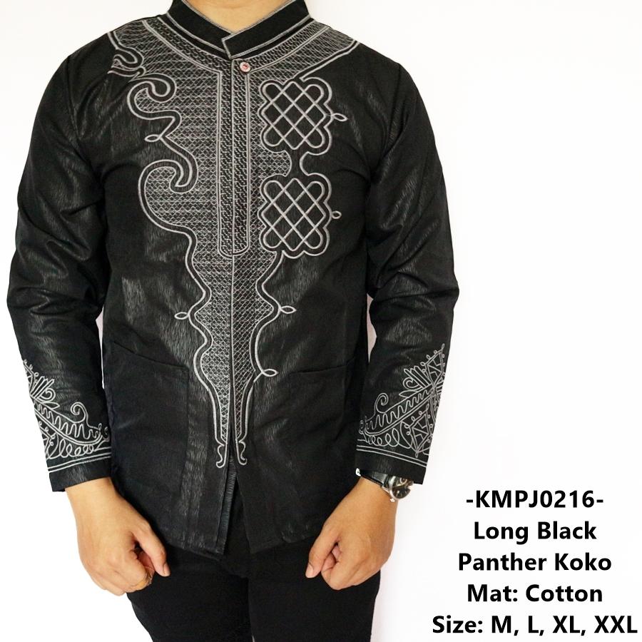 Indofashionpedia Kemeja Lengan Panjang Pria Model Keren Terbaru Koko Long Black Panther Koko - 216